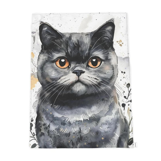 British Shorthair Watercolour Throw — Plush Velvet & Sherpa Fleece