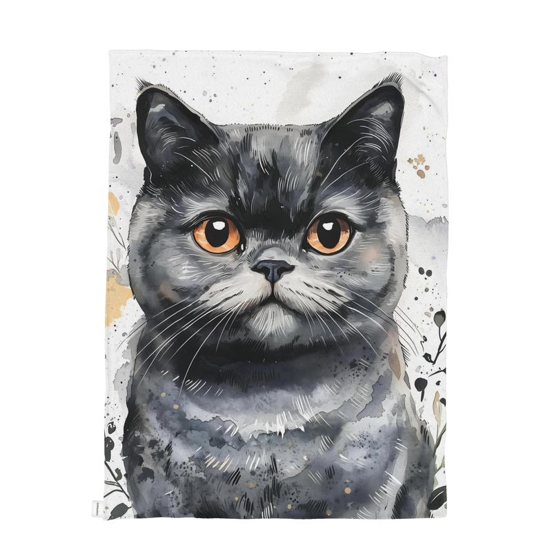 British Shorthair Watercolour Throw — Plush Velvet & Sherpa Fleece