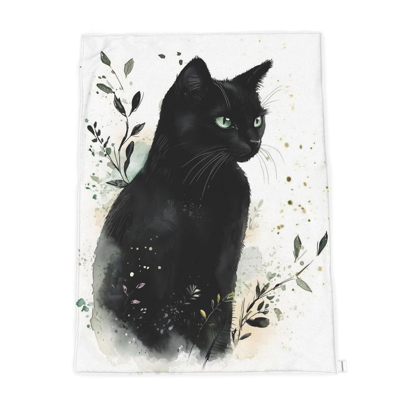 Black Cat Watercolour Throw — Plush Velvet & Sherpa Fleece