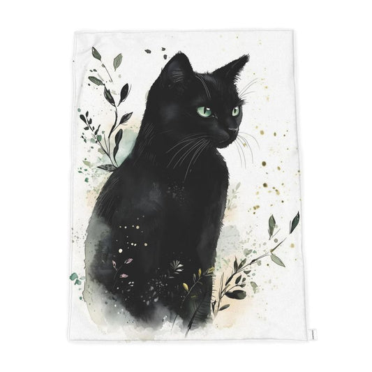 Black Cat Watercolour Throw — Plush Velvet & Sherpa Fleece
