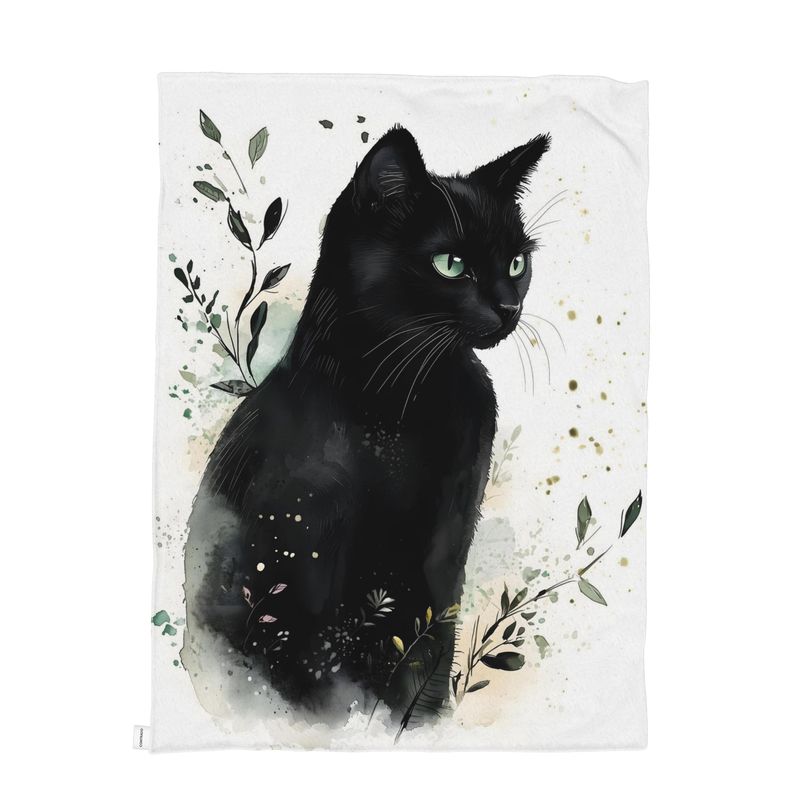 Black Cat Watercolour Throw — Plush Velvet & Sherpa Fleece