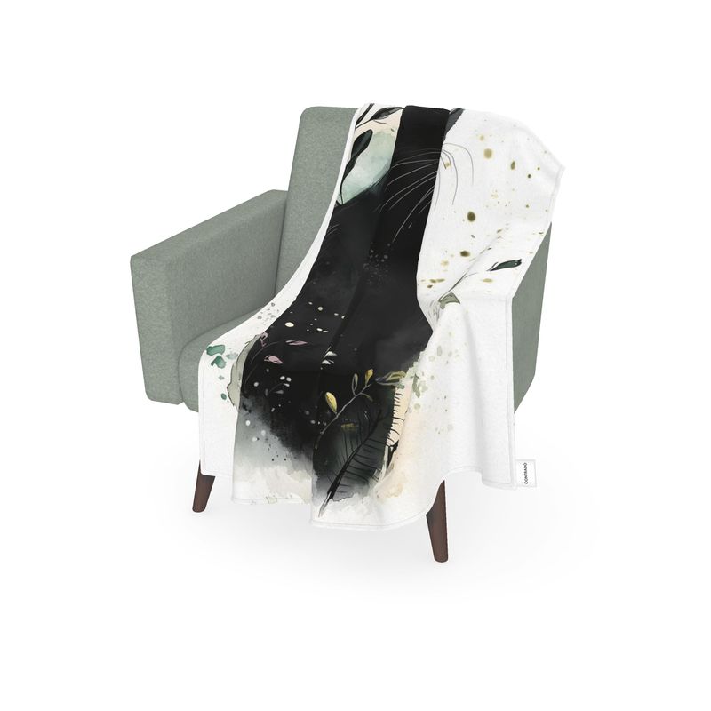 Black Cat Watercolour Throw — Plush Velvet & Sherpa Fleece
